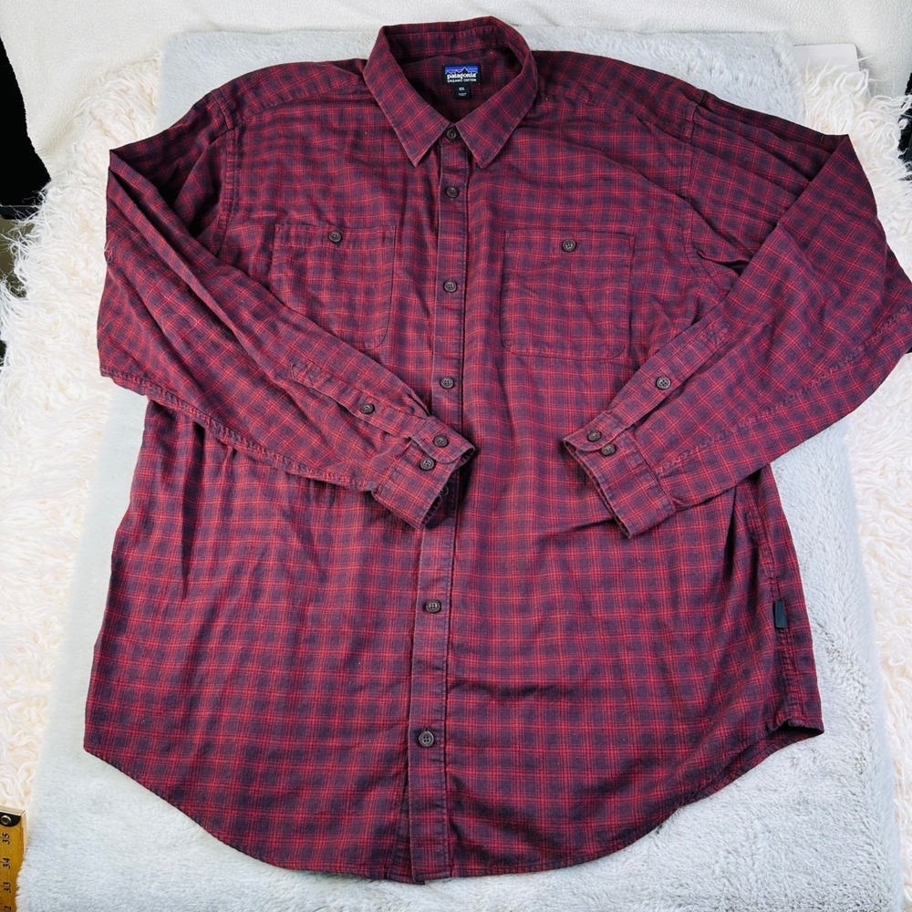 Patagonia Shirt Mens XXL Organic Long Sleeved Pima Cotton Button Down Red Plaid